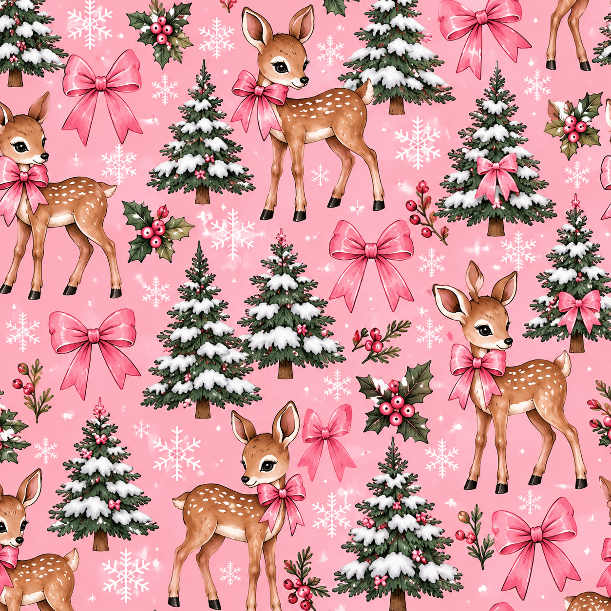 Pink Christmas Deer Knotted Beanie
